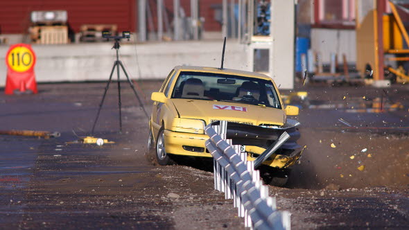 Crash test of a road barrier.
