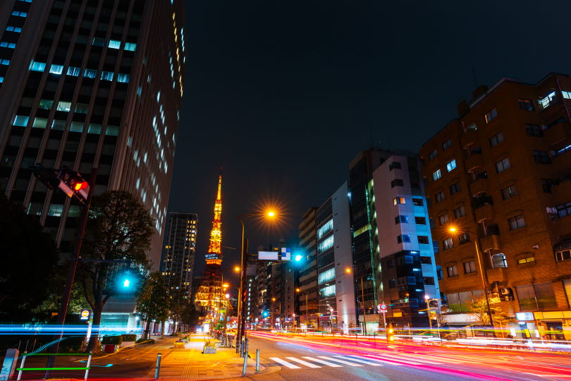Traffic at night in Tokyo