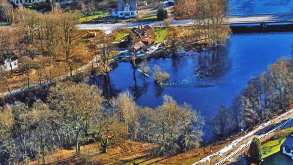 Översvämat vattendrag vid Åled, Halmstad kommun.