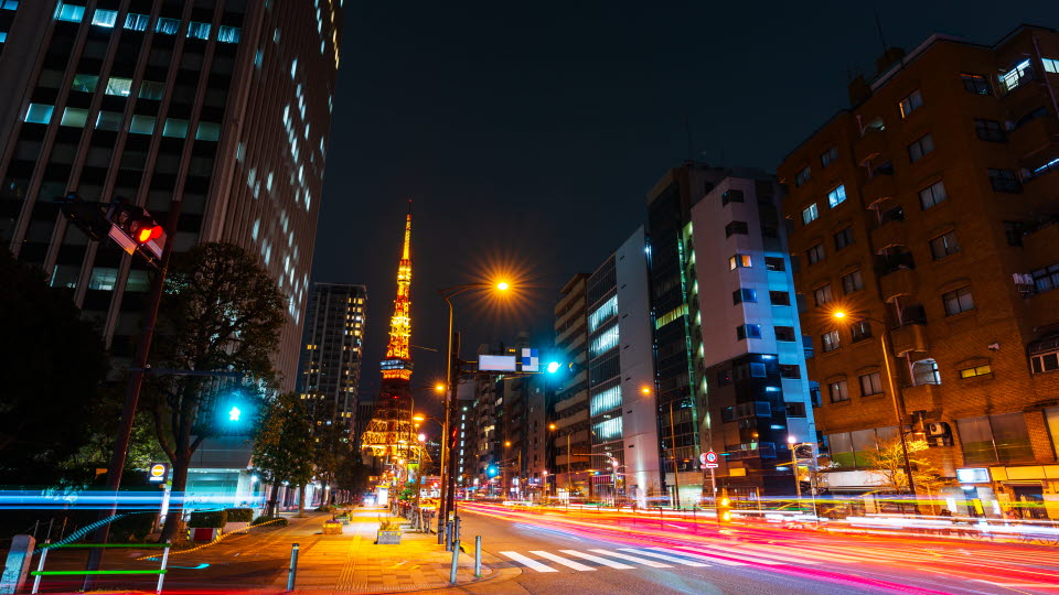 Traffic at night in Tokyo